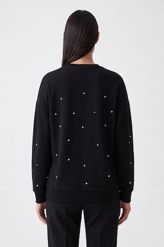 Fashion Friends Baskılı Taş Detaylı Siyah Kadın Sweatshirt 26k0151k1