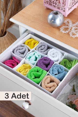 3 Adet Home 12 Bölmeli Çekmece İçi Düzenleyici Organizer Beyaz/kahve