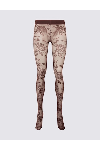 Marks & Spencer Çiçekli Dantelli İnce Külotlu Çorap T60009610D Bordo
