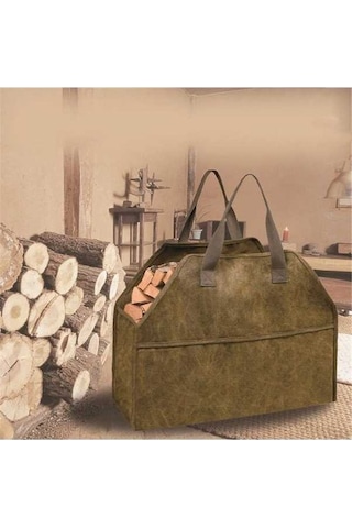 Pazly Dayanıklı Kanvas Odun Çantası, 18x22,4x9,4x11,2 İnç, Çamur Renk, Pratik Taşıma Tutucu