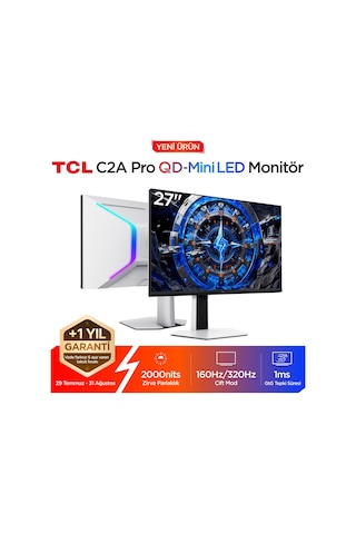 TCL 27C2A Pro Gaming Monitörü 27" 1ms 160hz Uhd 4k Qd-mini Led Oyuncu Monitörü 2304 Bölge, Xdr
