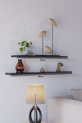 Yankı-BYEG 70 cm 80 cm 2li Mdf Mat Siyah Duvar Rafı Gizli Bağlantı Kitaplık