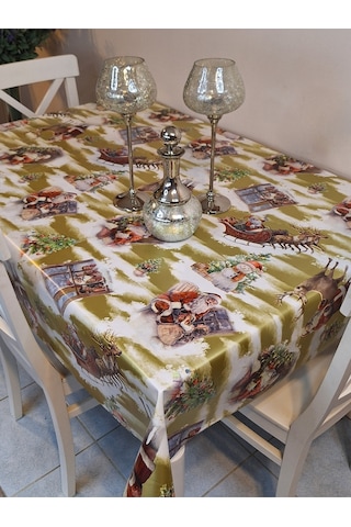 Yeni Yıl Desenli Elyaflı Pvc Masa Örtüsü Silinebilir Ve Su Geçirmez Muşamba Sarı