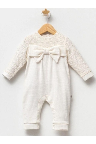 Kız Bebek Fiyonk Detaylı Tulum-15043 Krem