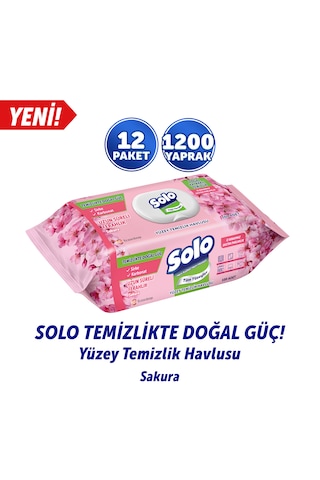 Solo Temizlikte Doğal Güç Sakura Yüzey Temizlik Havlusu 12'li 1200 Yaprak Beyaz