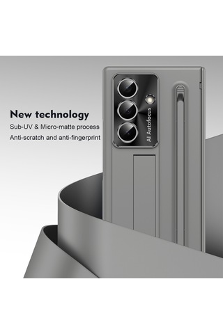 Samsung Galaxy Uyumlu Z Fold7 5g Kılıf Pc Cep Telefonu Kılıfı, Ayaklı Ve Kalemli - Gri Gri