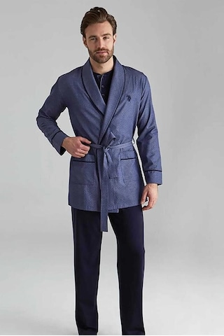 U.S Polo Assn. 12000 Erkek Uzun Kollu Kısa Kollu Şortlu Takım Sabahlık 3'lü 001