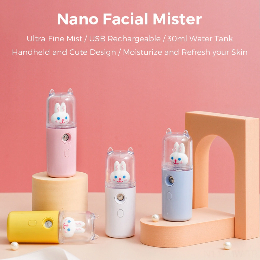 Moveevo Usb Şarjlı Eltipi Nano Buharcı - Soğuk Buhar İle Nemlendirici Yüz Buhar Makinesi, Alkollü Dezenfektan Sprey Edilebilir, 30ml Tank, 250mah Pil, Sevimli Tavşan Desenli Sarı