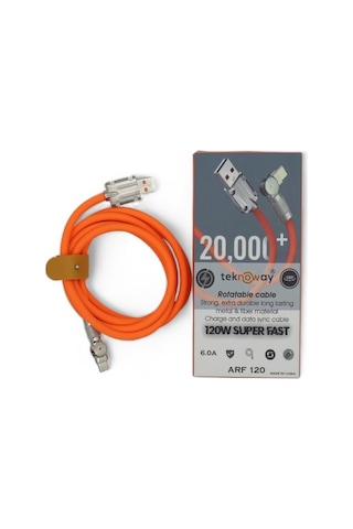 Teknoway ARF 120 180 Derece Type-c 120w Super Fast Şarj Kablosu Turuncu