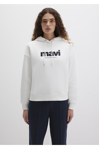 Mavi - Mavi Logo Baskılı Kapüşonlu Ekru Sweatshirt 168334-81964 Beyaz