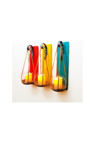 Stdekor, Sarı, Kırmızı Ve Mavi Renkli, Led Mumlu Aplik 3'Lü Set