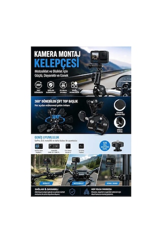 Motosiklet Bisiklet Gidon Kamera Montaj Metal Si 360 Döner Metal Tutucu Evimdeyokyok