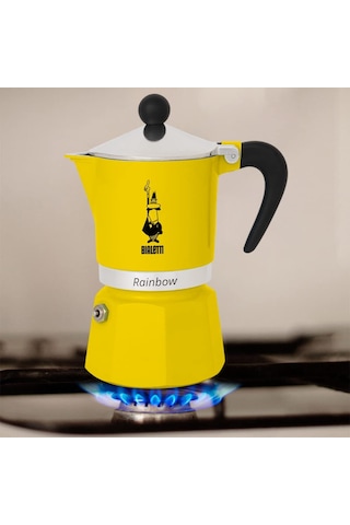 Bialetti - Rainbow: 3 Cups Ocak Üstü Espresso Pişirici - 130ml - Sarı Renk - Alüminyum Gövde - Patentli Güvenlik Valfi - Tüm Ocak Türleri İçin Uygundur İndüksiyon Hariç Sku: Smg8690010169303