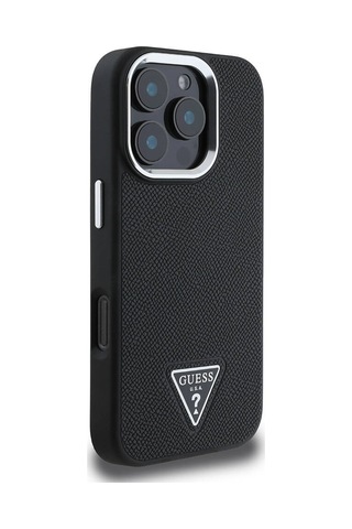 Apple iPhone 16 Pro Uyumlu Kılıf Magsafe Şarj Özellikli Guess Lisanslı Grained Triangle Siyah