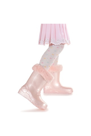Kiko Kids Manas Sedefli Su Geçirmez Kız Çocuk Yağmur Çizmesi Pudra Pudra