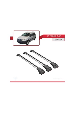 Volkswagen Caddy 2003-2010 Arası İle Uyumlu Ace-1 Ara Atkı Tavan Barı Gri 3 Adet Bar