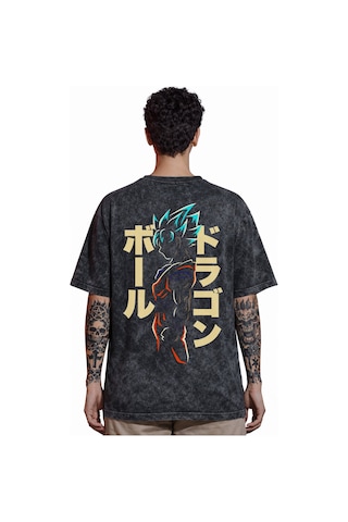 Tasarım Son Goku Dragon Ball Anime Sırt Baskılı Unisex Oversize V Siyah