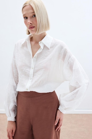 Sateen Nakış Detaylı Kraşlı Gömlek - Ekru-136256 Ekru