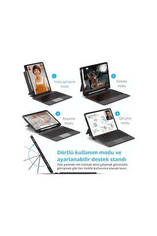 Apple Uyumlu iPad Air 11 M3 2025 Fuchsia Touch Pad Bluetooth Klavyeli Standlı Mıknatıslı Tablet Kılıfı Kılıf