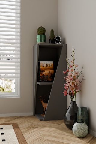 Modern Çok Amaçlı 90 Cm 2 Raflı Köşe Kitaplık Dekoratif Salon Rafı Çok Amaçlı Düzenleyici Organizer Antrasit