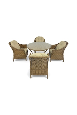 Wellagarden Aras Rattan Bahçe Yemek Masası Takımı, Kahve 4 Kişilik, 110 Cm Kahverengi