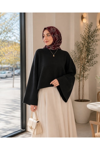 Unika Boutique Kadın Yarasa Kol Oversize Triko Kazak Siyah