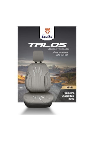 Gri - Gri Buttı Talos Serisi Premium Oto Koltuk Kılıfı Ortopedik Destekli, Ön Arka Tam Set, Aırbag Uyumlu