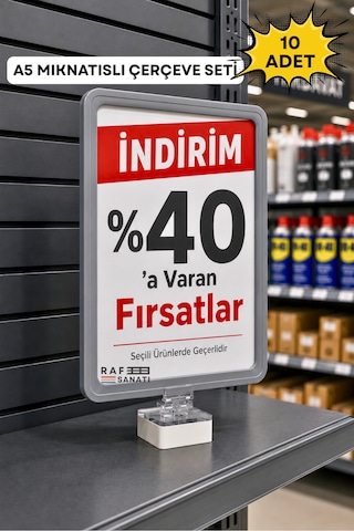 10 Adet - A5 Mıknatıs Tutuculu Fiyatlık Etiketlik Dikey Yatay Ve Bilgilendirme Çerçevesi Gri 1