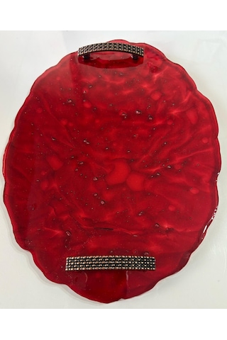 Epoksi Reçine Tepsi - Kırmızı Desenli - Ebat 24 Cm X 34 Cm Çok Renkli