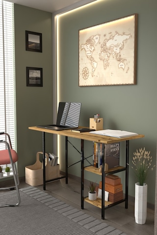 Metal Ayaklı 2 Raflı Çalışma Ofis Masası Atlantik Çam 60x120 CM