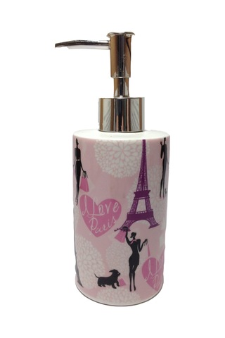 Sıa Seramik Sıvı Sabunluk Kızlı Paris Desenli 7x7x18cm 320ml