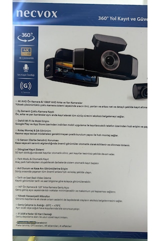 Necvox Dvr-1008 360 Derece Yol Kayıt Cihazı 4k G Sensörlü Kamera 4 Kameralı