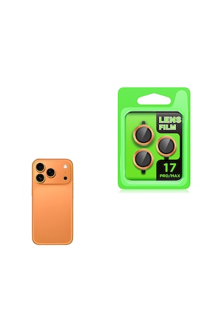 Adige İphone Uyumlu 17 Pro Max Lens Koruyucu Turuncu + Ekran Koruyucu Turuncu