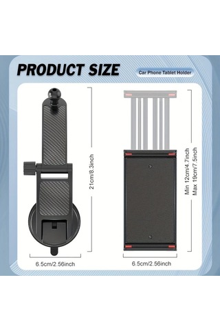 Primepickings Black Titreşim Önleyici Araç Telefon Tutucu Ayarlanabilir 4.7-12 İnç Akıllı Telefon Tablet İçin Güçlü Emici Kupa Abs