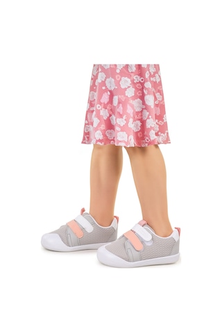 Kiko Kids Textile Cırtlı Kız Bebek Spor Ayakkabı Gri - Pudra