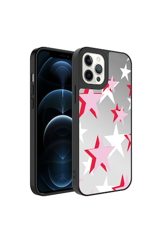 Apple Uyumlu iPhone 12 Pro Max Uyumlu Aynalı Desenli Kamera Korumalı Parlak Zore Mirror Kılıf-yıldız Yıldız -