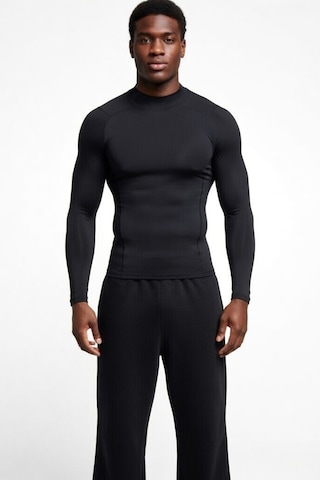 Premium Siyah Uzun Kol Compression Erkek T-shirt Spor Gym Fitness Boks Kickboks Tişört Siyah