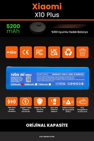 Xiaomi X10 Plus 5200mAh Robot Süpürge Bataryası