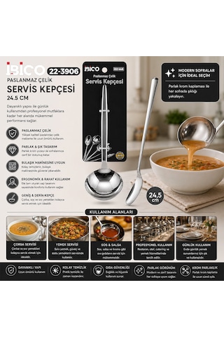 İbico İ22-448 24.5cm Krom Metal Servis Kepçe - 12'li Paket