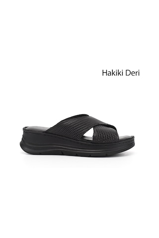 Gönderi(R) Gönderi R Kadın Siyah Dolgu Taban Hakiki Deri Terlik Dyza65145870 Siyah
