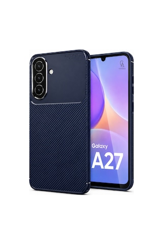 Samsung Galaxy A27 Uyumlu Kılıf Karbon Tasarım Kamera Korumalı Silikon Telefon Kılıfı Kapak Lacivert