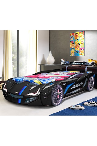 Setaymobilya Arabalı Yatak, Siyah Mercedes Full Ledli Bazalı Arabalı Yatak