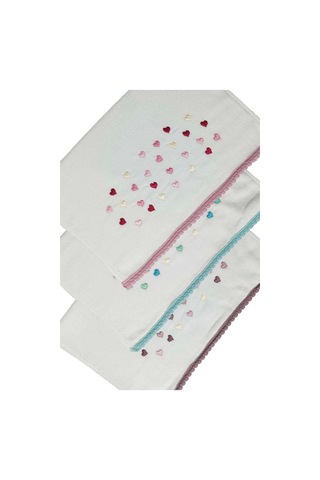 3 Lü Renkli Kalpli Su Taşı Kenar İşlemeli Havlu Seti 50x90 Cm Çok Renkli