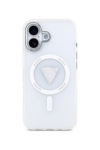 Apple Uyumlu iPhone 17 Kılıf Guess Lisanslı M-safeli Iml Baskıüçgen Logolu Metal Kamera Çerçeveli Şeffaf Şeffaf