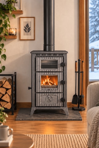 Reyo Stove Kambo Camlı Fırınlı Döküm Tuğlalı Şömine Soba