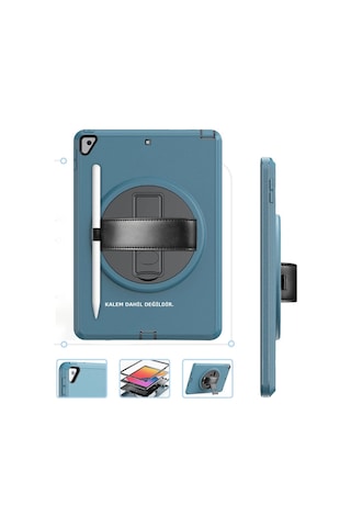 İpad 10.2 7.nesil Kılıf Hand Strap Tablet Kılıfı - Turkuaz