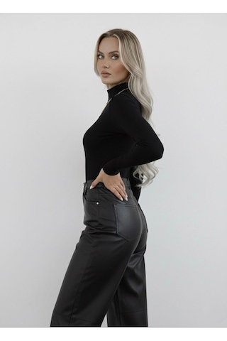 Hashtag Kadın Balıkçı Yaka Uzun Kollu Body 2'li Set Viskon Kumaş Kahverengi Siyah