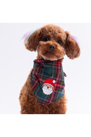 Santa Sprinkles Noel Baba Nakışlı Ekose Desen Yeşil Kedi Köpek Fuları Pet Bandana Köpek Bandanası