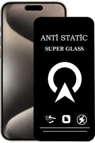 Apple iPhone 15 Pro Max Uyumlu İle Tam Kaplayan Anti Statik Çizilmez Safir Ekran Koruyucu Cam