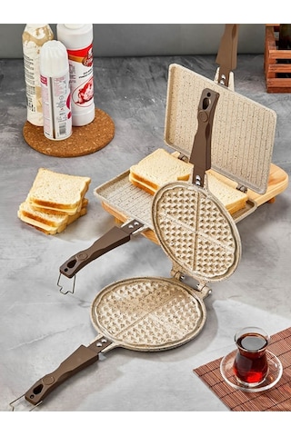 Granit Waffle Ve Tost Tavası Seti Krem Gümüş- Siyah